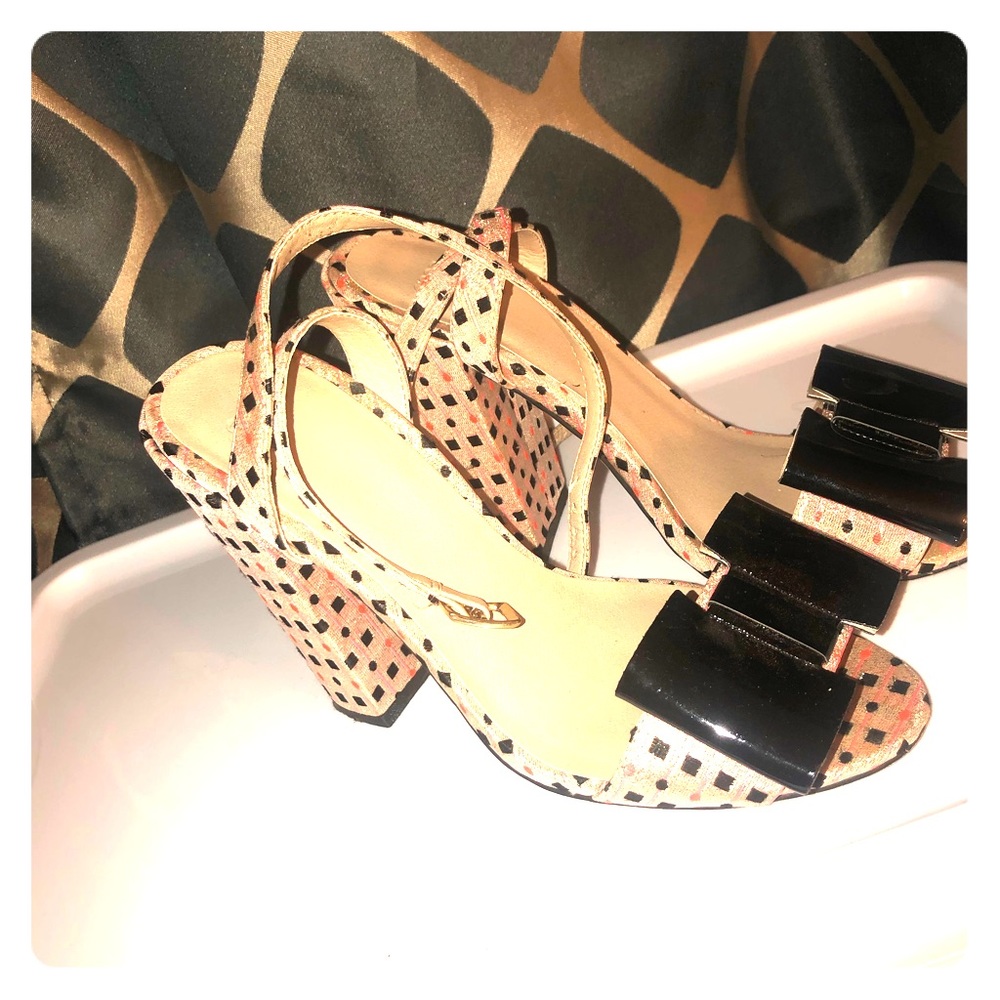 Pink and black heel sandals